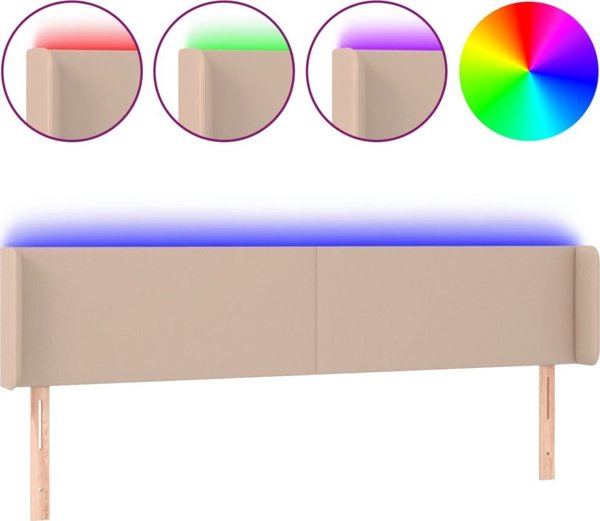 vidaXL Zaglowek do lozka z LED, cappuccino, 163x16x78/88 cm, ekoskora