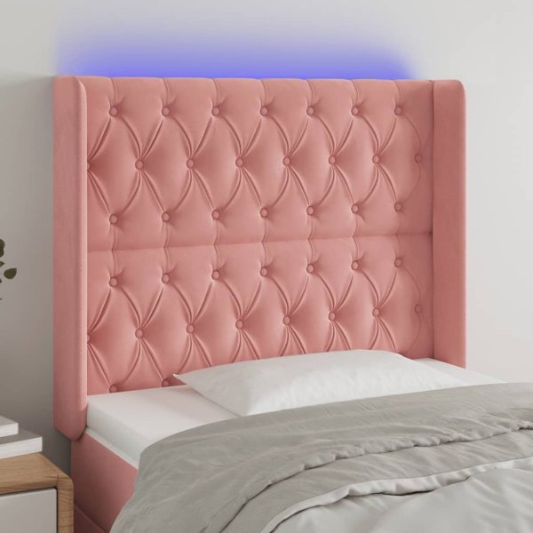 vidaXL Κεφαλή κρεβατιού με LED, ροζ, 103x16x118/128 cm, βελούδο
