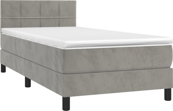 vidaXL Lozko kontynentalne z materacem i LED, szare 90x200 cm, aksamit