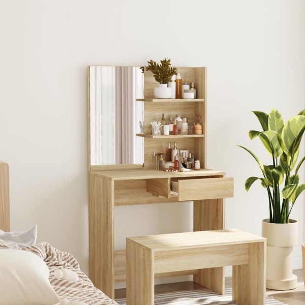 vidaXL Τουαλέτα με καθρέφτη, δρυς σονόμα, 74,5x40x141 εκ.