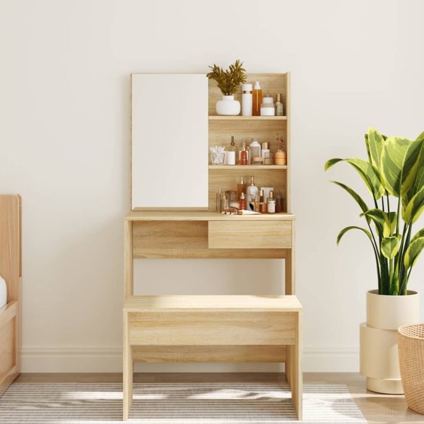 vidaXL Τουαλέτα με καθρέφτη, δρυς σονόμα, 74,5x40x141 εκ.