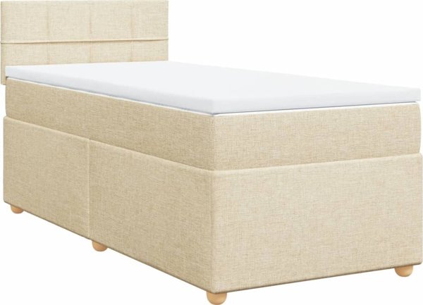 vidaXL Κρεβάτι continental με στρώμα, κρεμ, ύφασμα, 90x200 εκ.