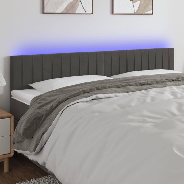 vidaXL Υποστρώμα Κρεβατιού με LED, Σκούρο Γκρι, 180x5x78/88 εκ., Βελούδο