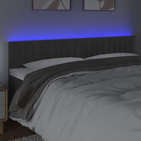 vidaXL Υποστρώμα Κρεβατιού με LED, Σκούρο Γκρι, 180x5x78/88 εκ., Βελούδο