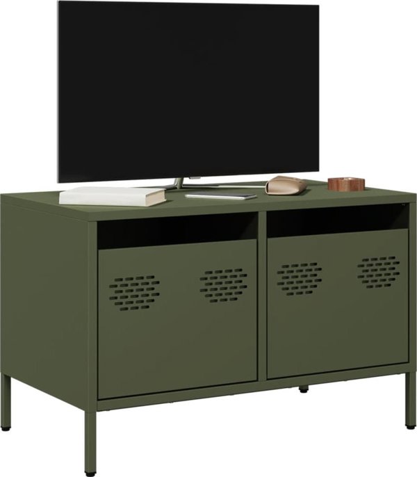 vidaXL Szafka RTV, oliwkowa, 68x39x43,5 cm, stal walcowana na zimno