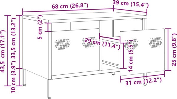 vidaXL Szafka RTV, oliwkowa, 68x39x43,5 cm, stal walcowana na zimno