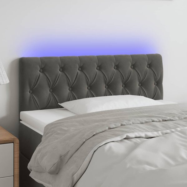 vidaXL Κεφαλάρι κρεβατιού με LED, σκούρο γκρι, 90x7x78/88 εκ., βελούδο