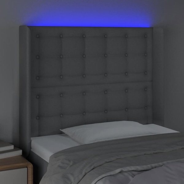 vidaXL Zaglowek do lozka z LED, jasnoszary, 103x16x118/128 cm, tkanina