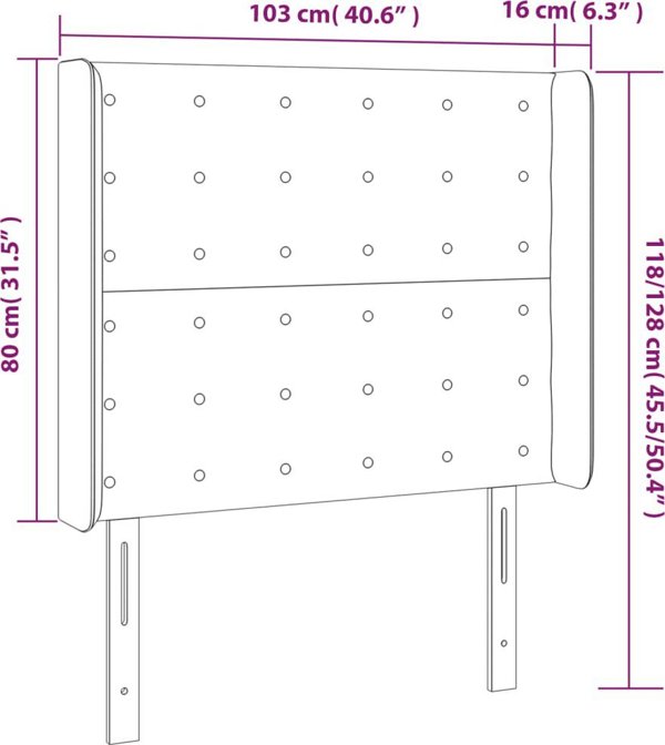 vidaXL Zaglowek do lozka z LED, jasnoszary, 103x16x118/128 cm, tkanina