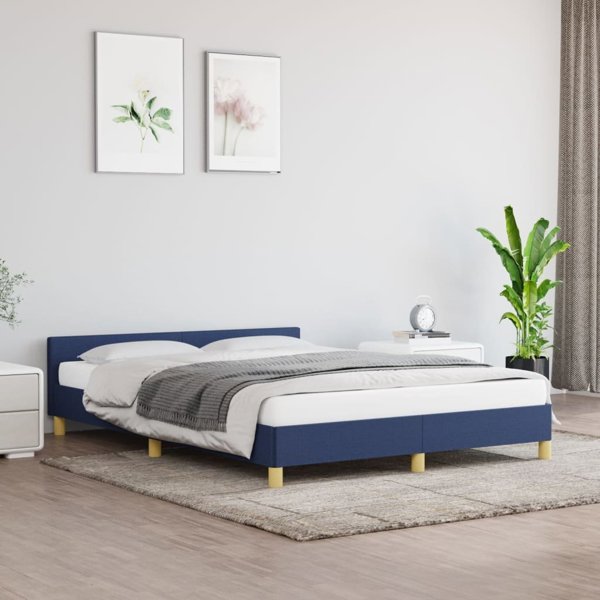 vidaXL Κρεβάτι-βάση με κεφαλάρι μπλε 140x200 cm, επενδυμένο με ύφασμα