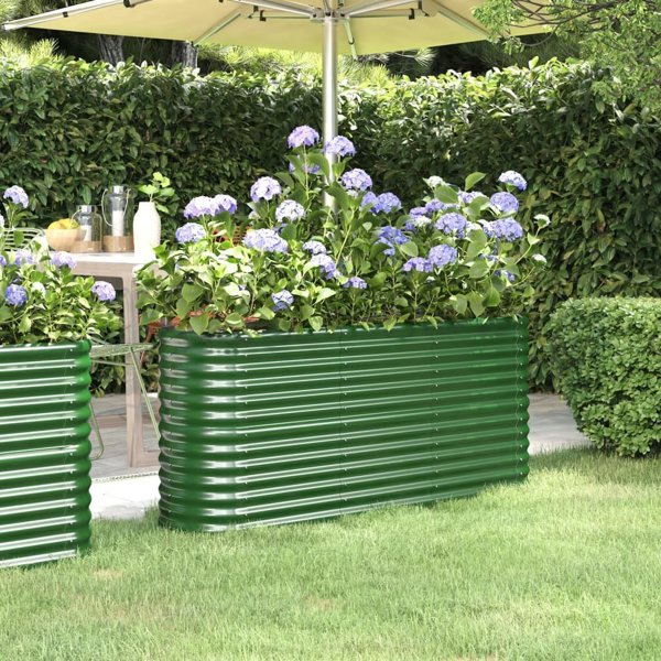 vidaXL vidaXL Donica ogrodowa, malowana proszkowo stal, 152x40x68 cm, zielona