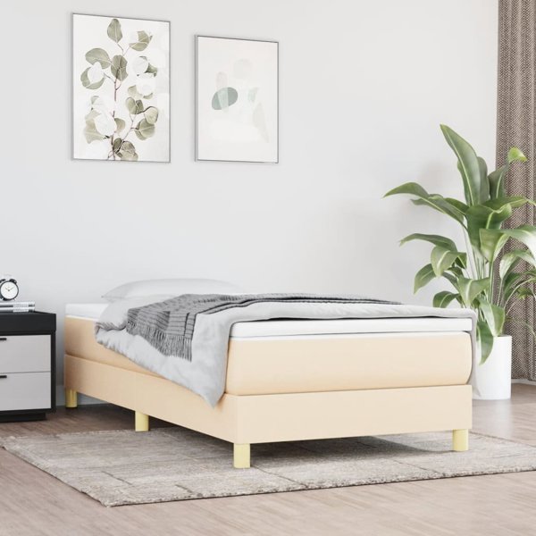 vidaXL Κρεβάτι Κοντινεντάλ 90x190 cm Κρεμ Υφασμάτινο με Στρώμα