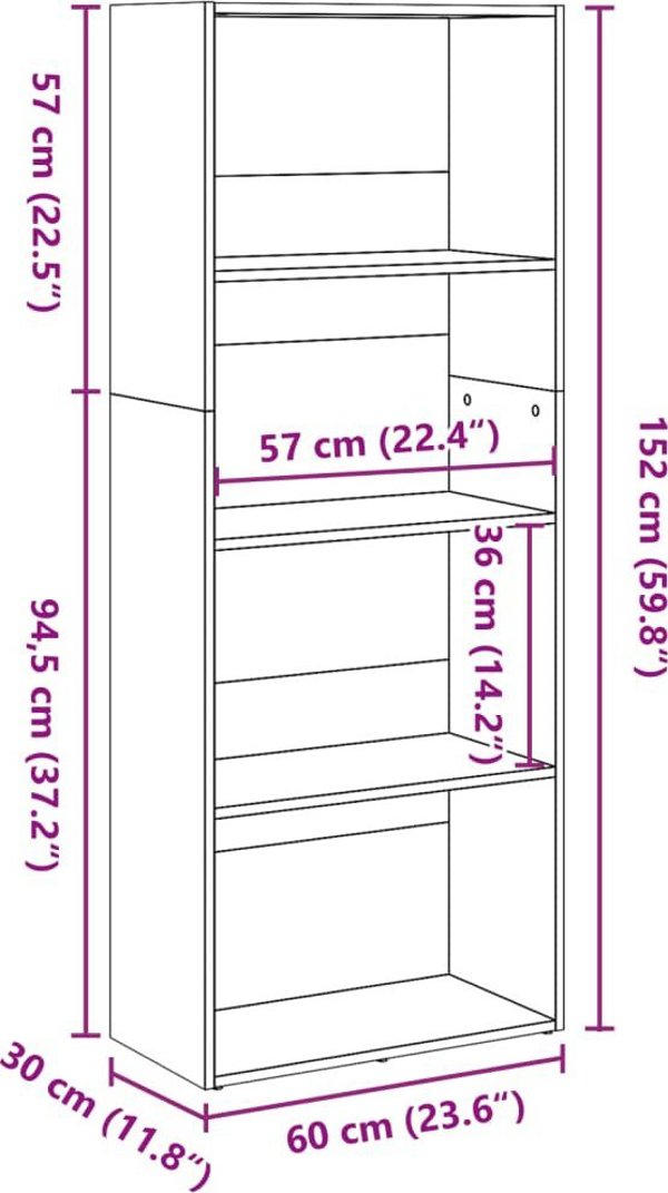 vidaXL Ράφι για βιβλία, γκρίζα δρυς sonoma, 60x30x152 εκ