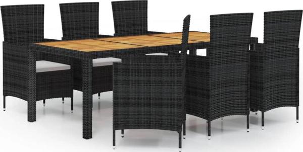 vidaXL vidaXL 7-cz. zestaw mebli ogrodowych z poduszkami, rattan PE, czarny