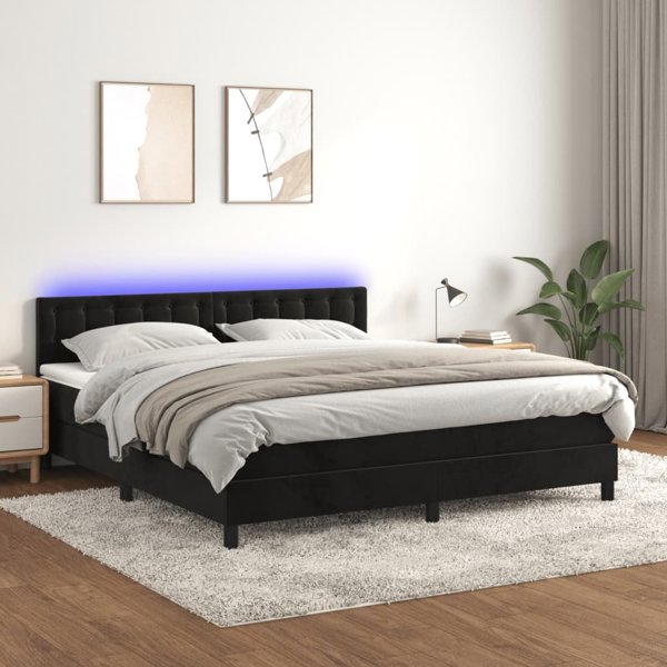 vidaXL Κρεβάτι κοντινεντάλ με στρώμα και LED, μαύρο βελούδο 160x200 εκ.