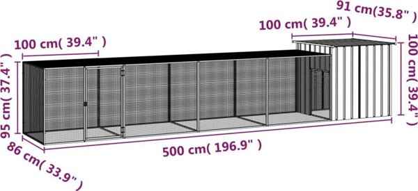 vidaXL Κλουβί για κοτόπουλα, ανθρακί, 500x91x100 cm, ατσάλι