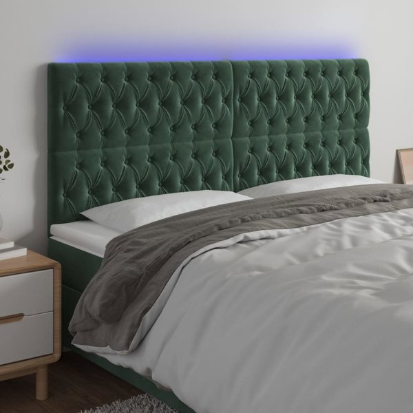 vidaXL Κεφαλάρι για κρεβάτι με LED, σκούρο πράσινο, 200x7x118/128 cm