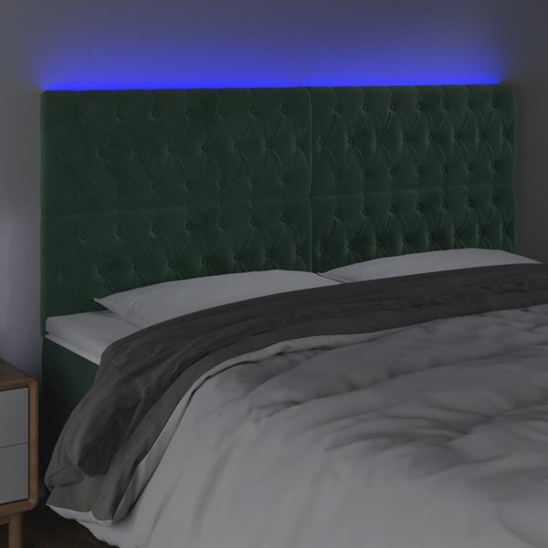 vidaXL Κεφαλάρι για κρεβάτι με LED, σκούρο πράσινο, 200x7x118/128 cm