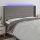 vidaXL κεφαλάρι κρεβατιού με LED, σκούρο γκρι, 203x16x118/128 εκ., ύφασμα