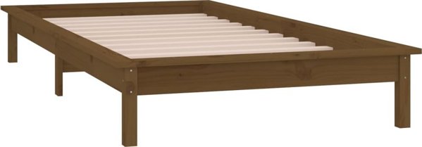 vidaXL Πλαίσιο κρεβατιού με LED, μέλι καφέ, 100 x 200 cm, μασίφ ξύλο