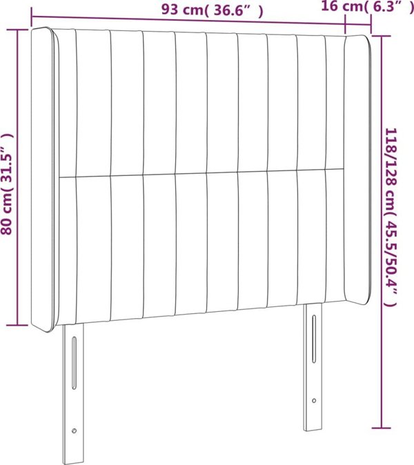 Κεφαλάρι κρεβατιού vidaXL με LED, σκούρο γκρι, 93x16x118/128 εκ., ύφασμα