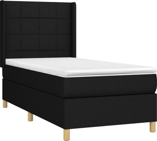 vidaXL Κρεβάτι Continental με Στρώμα, Μαύρο, 90x200 cm, Υφασμάτινο