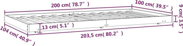 vidaXL Κά frame κρεβατιού, μαύρο, 100x200 cm, απαγορέυση πεύκου