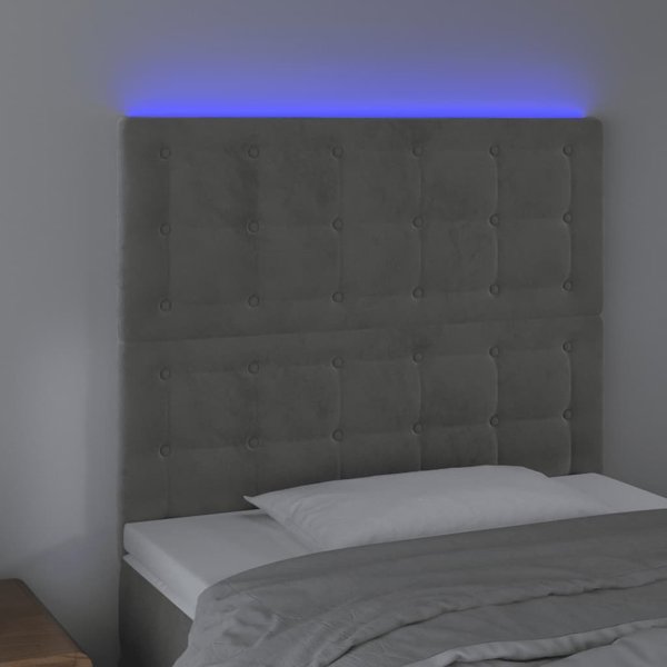 vidaXL Zaglowek do lozka z LED, jasnoszary, 80x5x118/128 cm, aksamit