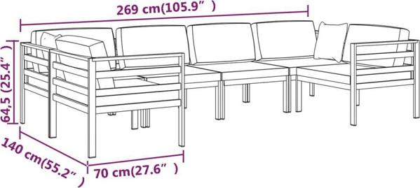 vidaXL 6-cz. zestaw mebli ogrodowych, poduszki, aluminium, antracyt