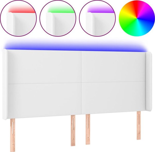 vidaXL Μαξιλάρι κεφαλής κρεβατιού με LED 183x16x118/128 cm λευκό τεχνητό δέρμα