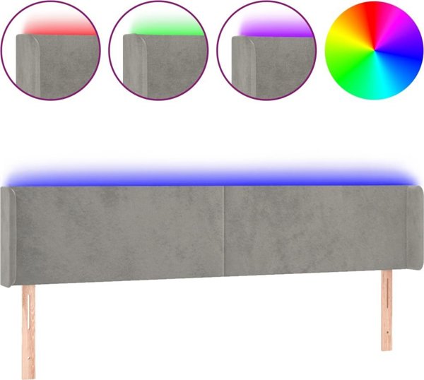 vidaXL Zaglowek do lozka z LED, jasnoszary, 183x16x78/88 cm, aksamit