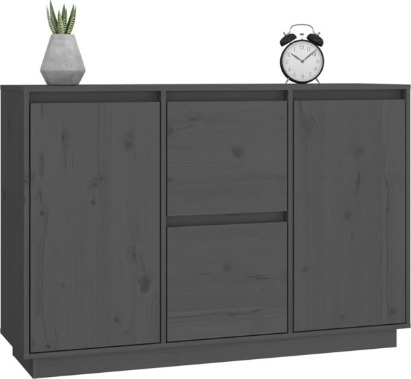 vidaXL Komoda, szara, 111x34x75 cm, lite drewno sosnowe