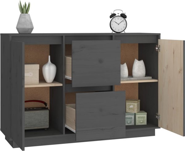 vidaXL Komoda, szara, 111x34x75 cm, lite drewno sosnowe