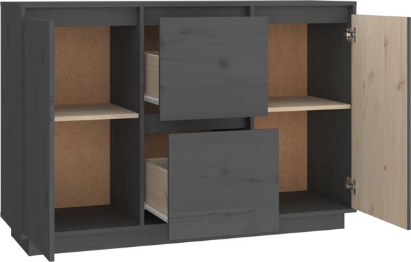 vidaXL Komoda, szara, 111x34x75 cm, lite drewno sosnowe