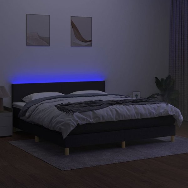 vidaXL Λευκό Κρεβάτι Continental με Στρώμα, Μαύρο, 160x200 cm, Ύφασμα