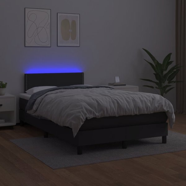 vidaXL Κρεβάτι κοντινεντάλ με στρώμα και LED, μαύρο οικολογικό δέρμα, 120x200 εκ.