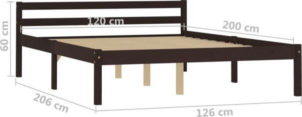 vidaXL Rama κρεβατιού, σκούρο καφέ, μασίφ πεύκο, 120 x 200 εκ
