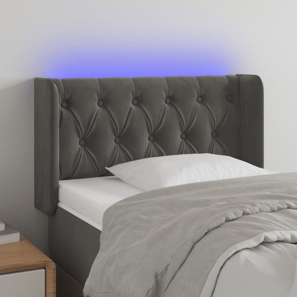 vidaXL Κεφαλάρι κρεβατιού με LED, σκούρο γκρι, 83x16x78/88 εκ., βελούδο