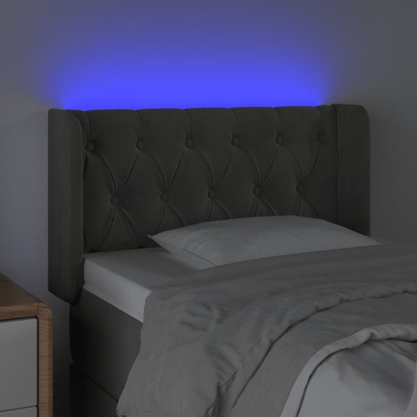 vidaXL Κεφαλάρι κρεβατιού με LED, σκούρο γκρι, 83x16x78/88 εκ., βελούδο