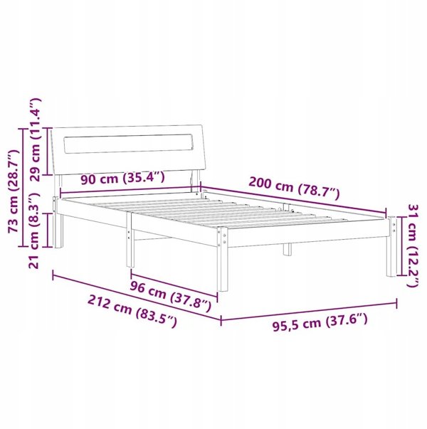 vidaXL Πλαίσιο κρεβατιού με κεφαλάρι Λευκό 90 x 200 cm από μασίφ πεύκο