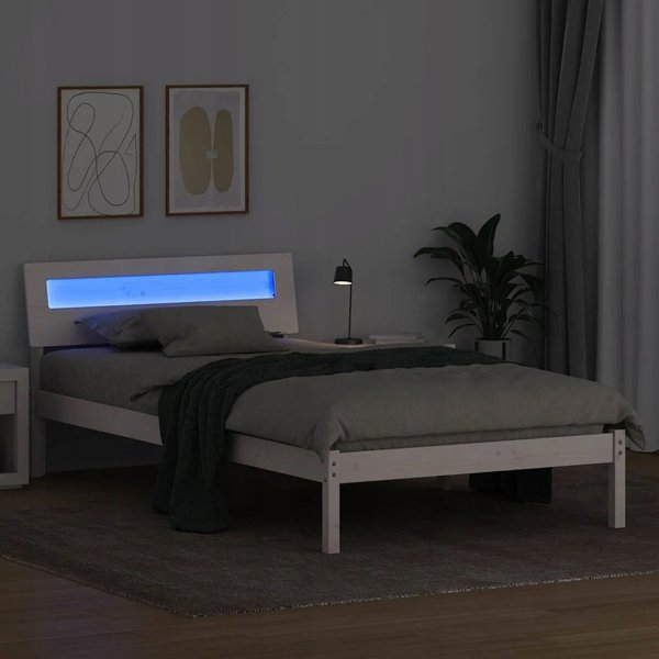 vidaXL Πλαίσιο κρεβατιού με κεφαλάρι Λευκό 90 x 200 cm από μασίφ πεύκο