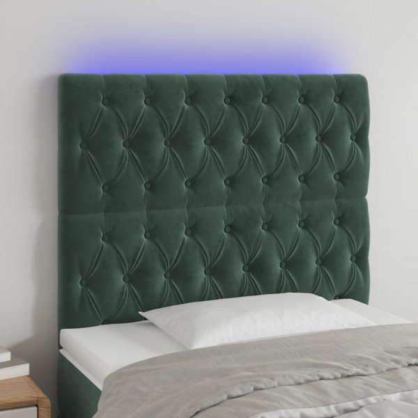 vidaXL Zaglowek do lozka z LED, ciemnozielony, 100x7x118/128 cm