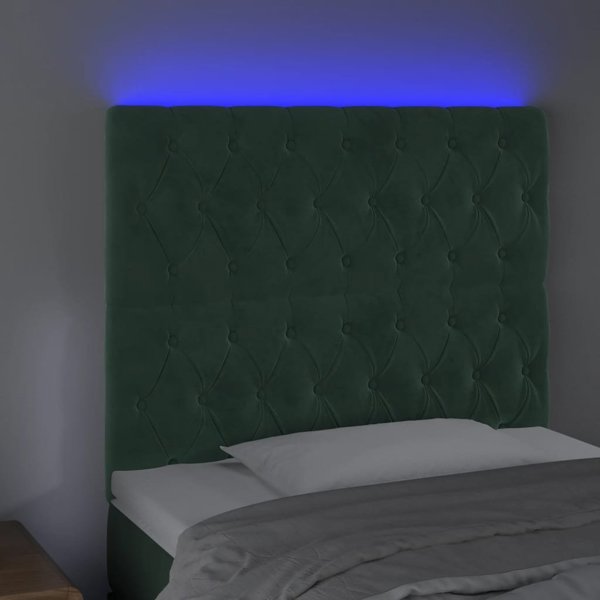 vidaXL Zaglowek do lozka z LED, ciemnozielony, 100x7x118/128 cm