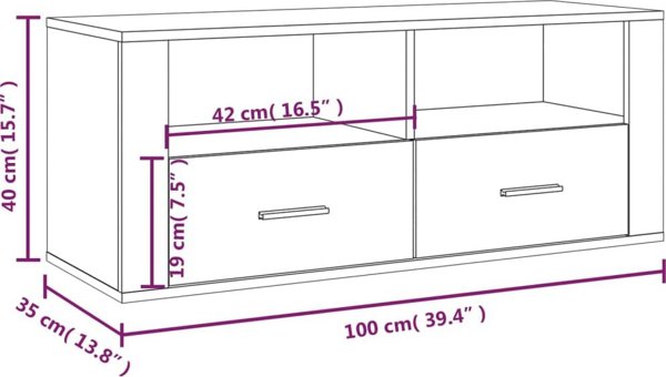 vidaXL Szafka pod telewizor, przydymiony dab, 100x35x40 cm