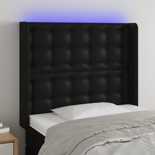 vidaXL Κεφαλάρι κρεβατιού με LED, μαύρο, 83x16x118/128 cm, τεχνητό δέρμα