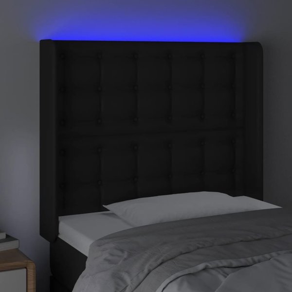 vidaXL Κεφαλάρι κρεβατιού με LED, μαύρο, 83x16x118/128 cm, τεχνητό δέρμα