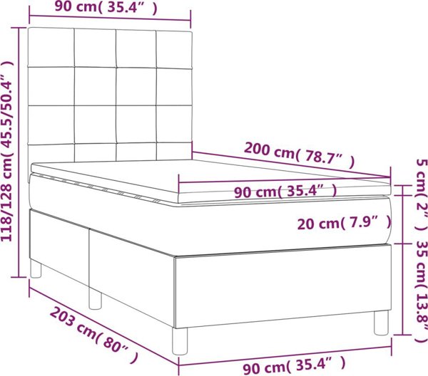 vidaXL Κρεβάτι Continental με στρώμα, taupe, 90x200 cm, ύφασμα