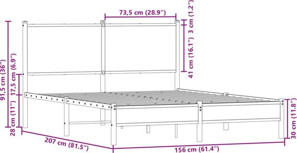 vidaXL Μεταλλική κορνίζα κρεβατιού χωρίς στρώμα, καπνιστή δρύς, 150x200 εκ