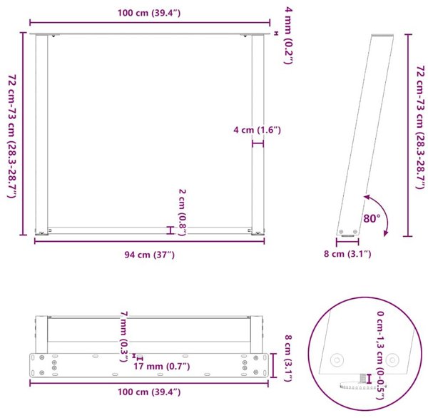 vidaXL Πόδια Τραπεζιού Τραπεζαρίας 100x(72-73) εκ. από Χάλυβα, Μαύρα, 2 Τεμάχια