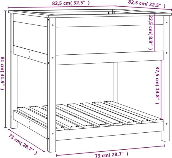 vidaXL Γλάστρα με ράφι, γκρι, 82,5x82,5x81 cm, από μασίφ πεύκο